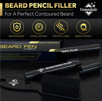 Beard Pencil Filler for Men with Soft Bristle Beard Brush, Brown