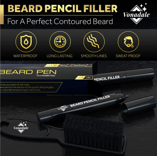 Beard Pencil Filler for Men with Soft Bristle Beard Brush, Brown